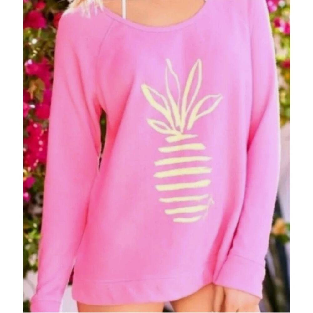 Lilly Pulitzer Sandy Popover Sweatshirt – Tiki Pink Pineapple XS 🍍 RARE - Picture 3 of 5